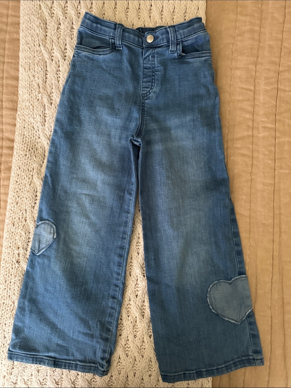 Tucker + Tate Girls' Blue Wide-Leg Jeans with Heart Patches